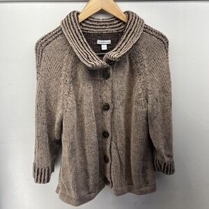 Croft & Barrow Knit Cardigan Sweater Brown Shawl 100% Cotton